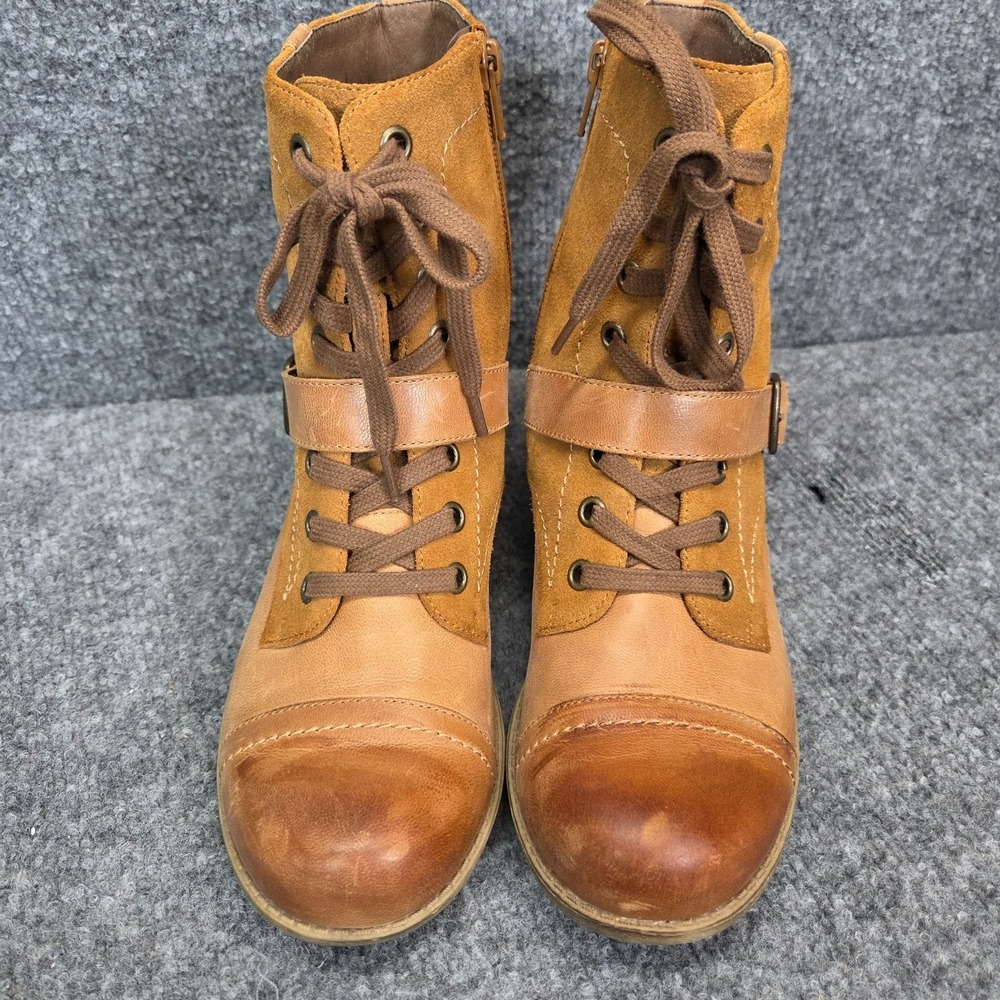 Abeo Verity Tan Leather Women's Size 7N Hi Top Lace Up Side Zip Combat Boots - Picture 6 of 12